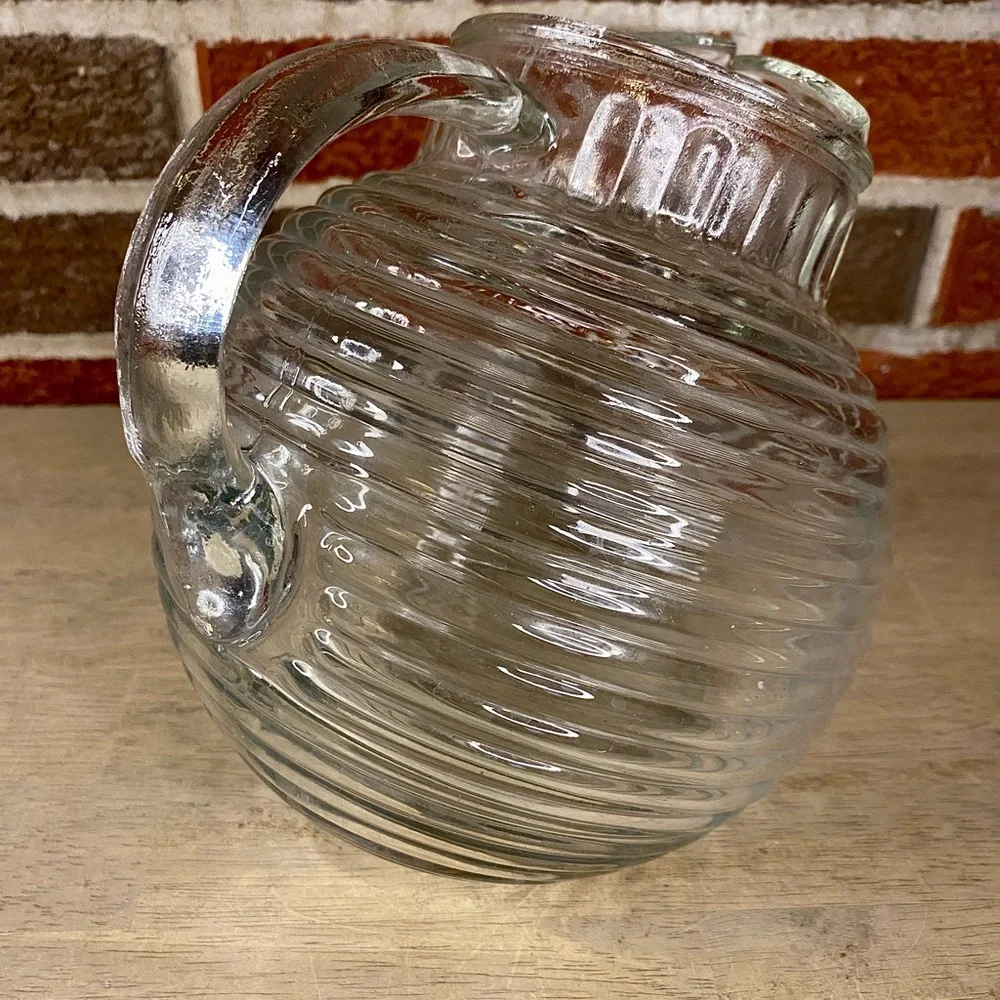 Vintage‎ (1970's) Anchor Hocking Clear Glass Pitcher Ribbed Ball Tilt